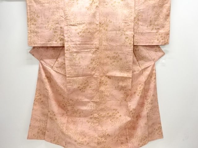 草葉模様手織り紬単衣着物